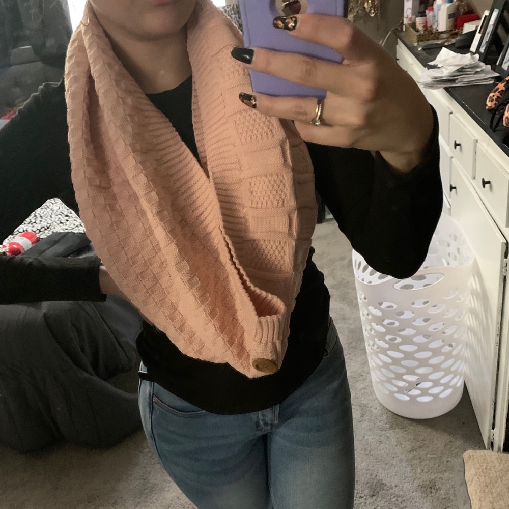 Pink Buttoned Infinity Scarf